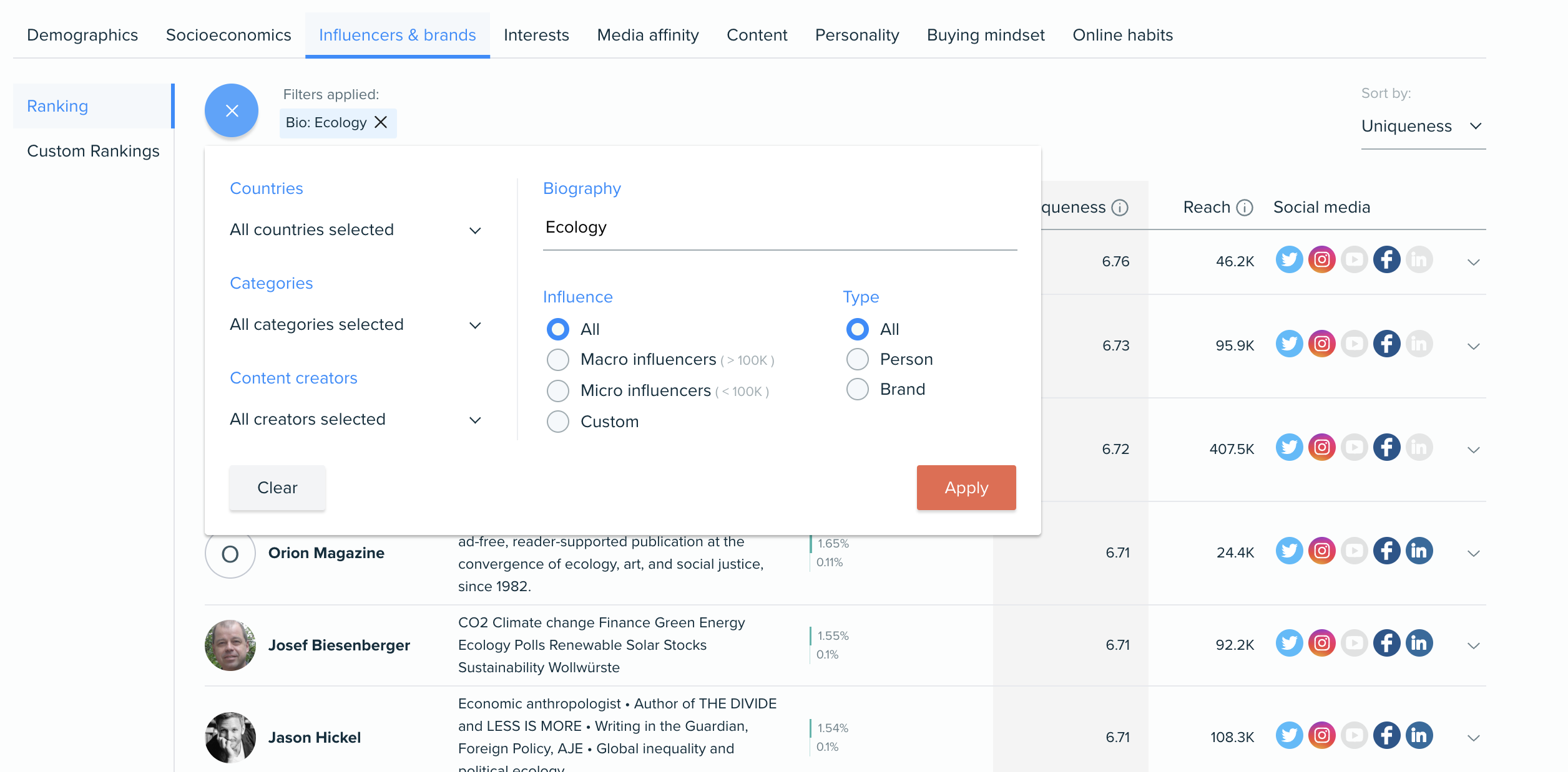 Audiense blog - Audiense insights influencers filters