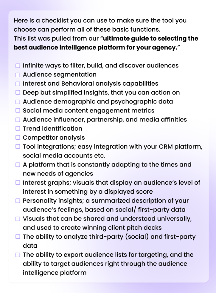 Checklist to selecting the best audience intelligence platform