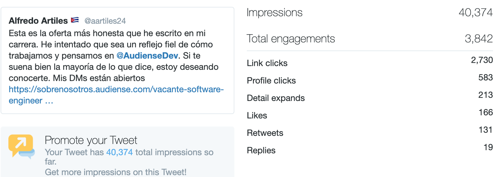 Audiense - Recruiting Campaign - Organic Tweet - Tweet Analytics