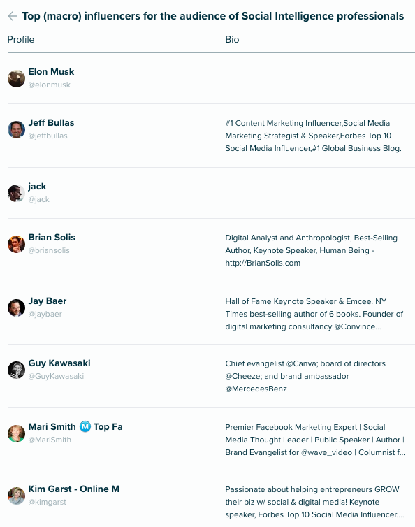 Audiense Insights - Social Intelligence - Top macro influencers