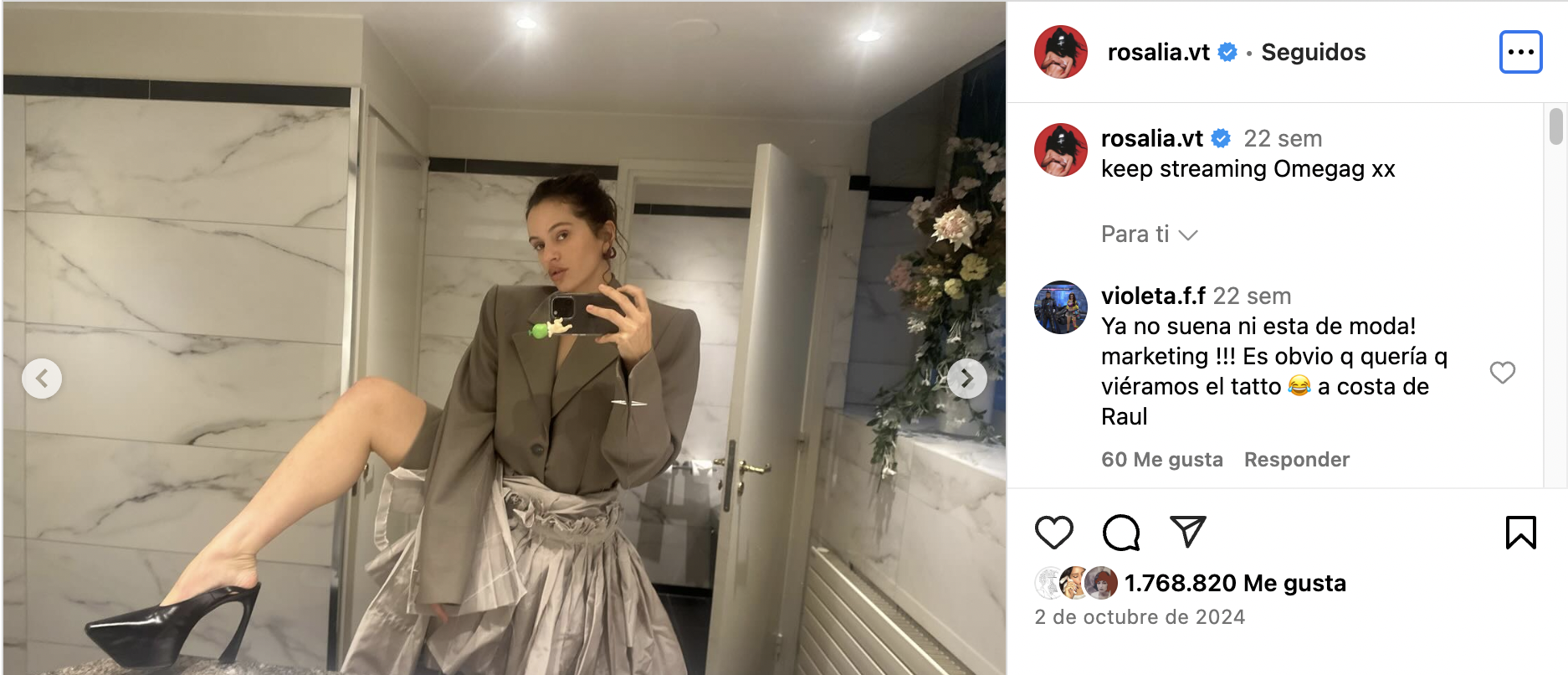 Audiense blog - image - Rosalia with a Sonny Angel in her phone - Instagram post