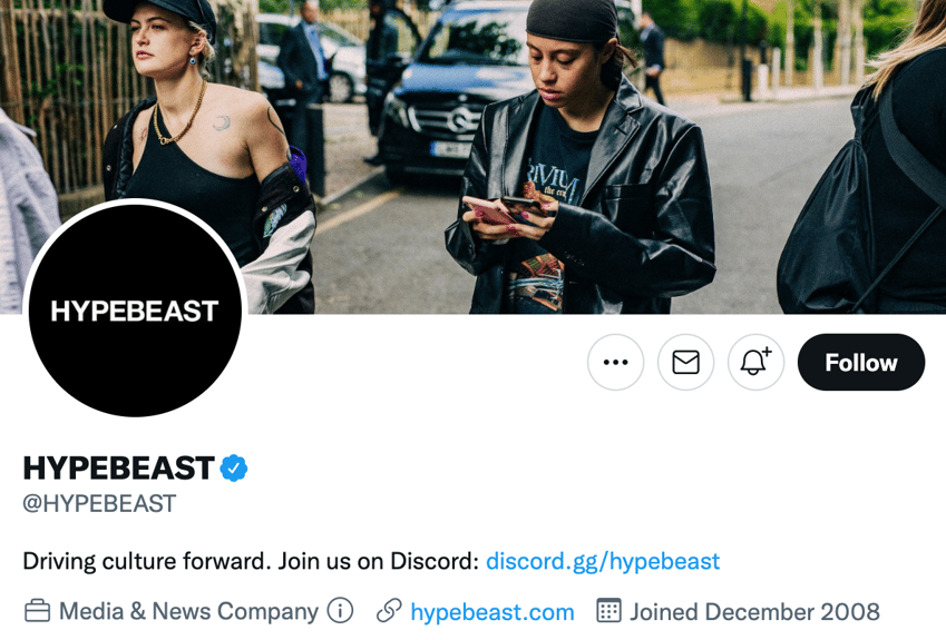 Audiense blog - HYPEBEAST leads its followers to the discord server first in their social media bio