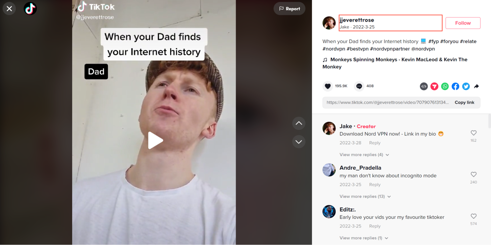 Audiense blog - NordVPN uses prominent TikTok creators