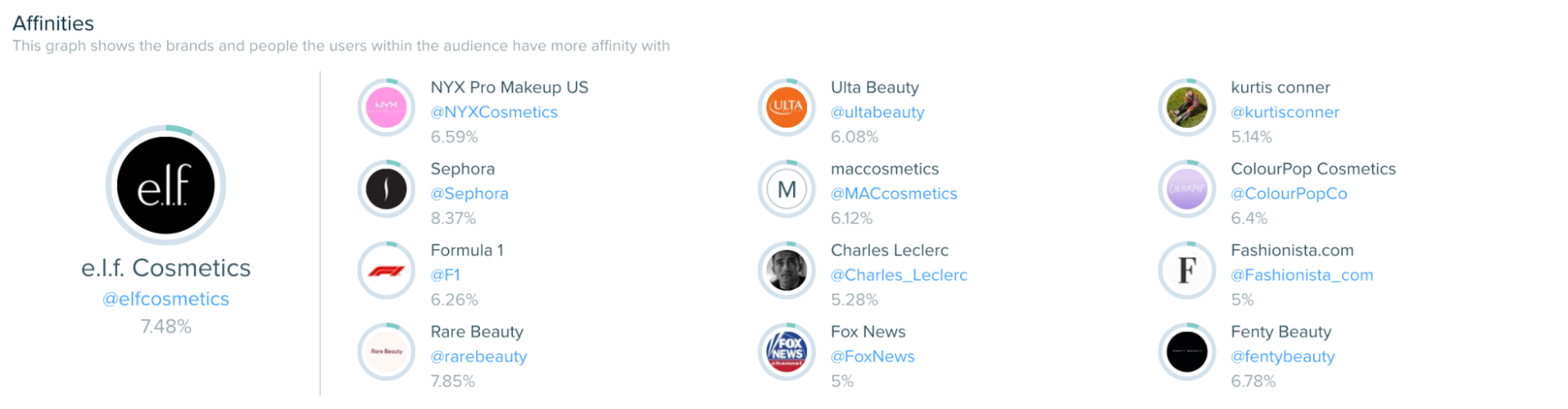 Audiense blog - image - Rhode audience - The Glow-getters  segment affinities -  Audiense Insights