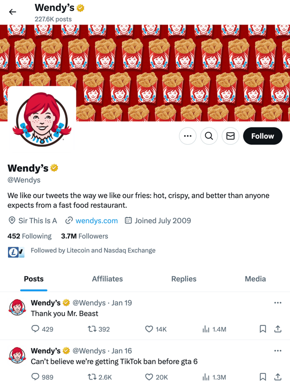 Audiense blog - image - Wendy's X account