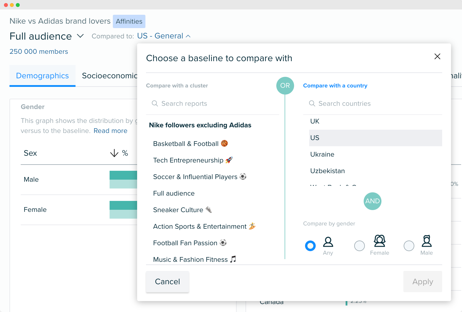 Audiense blog - image Audiense Insights - choosing a baseline to compare with