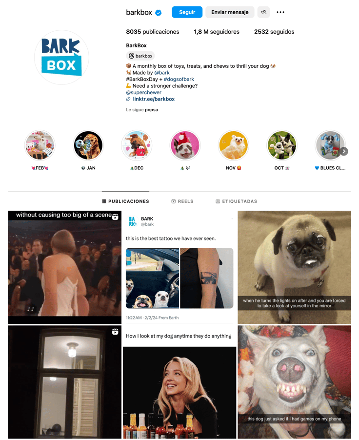 Audiense blog - BarkBox Instagram page